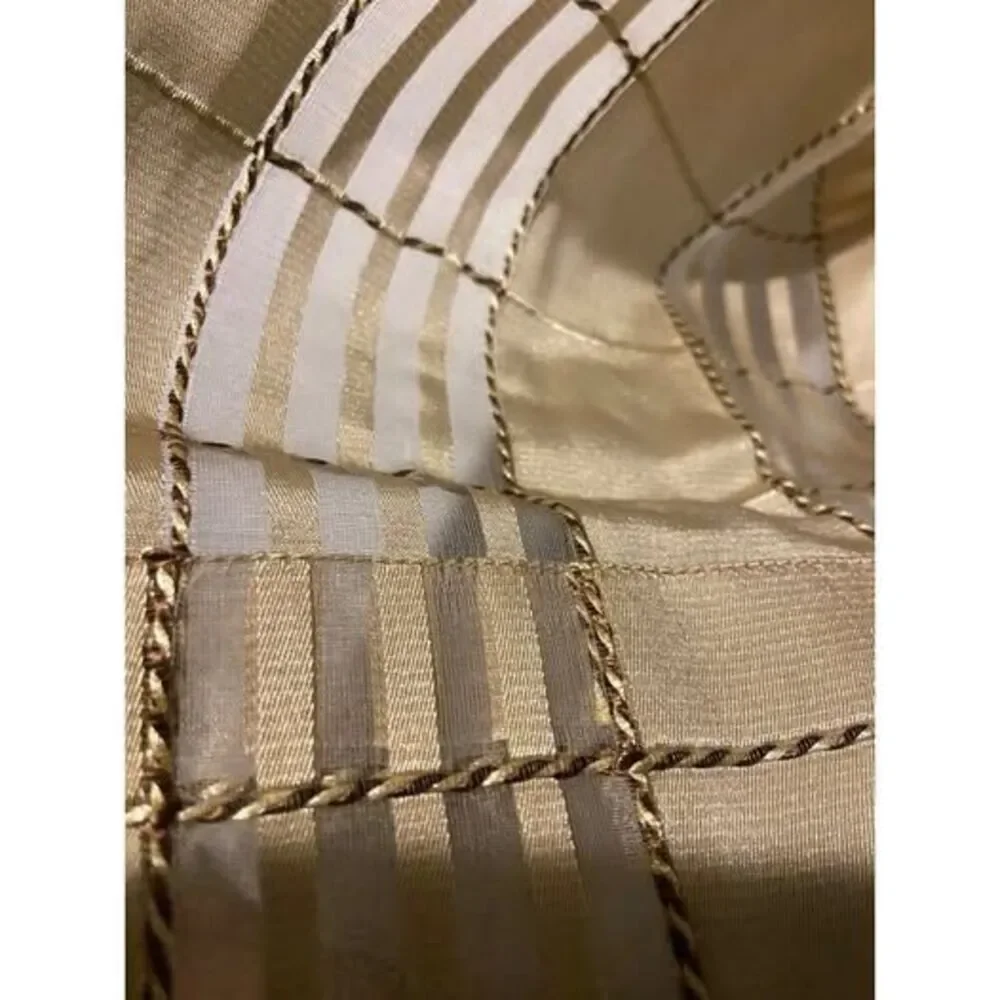100% Vtg Sheer Silk Grid Pattern Curtain 50X84 Window Drapery Gold/Cream